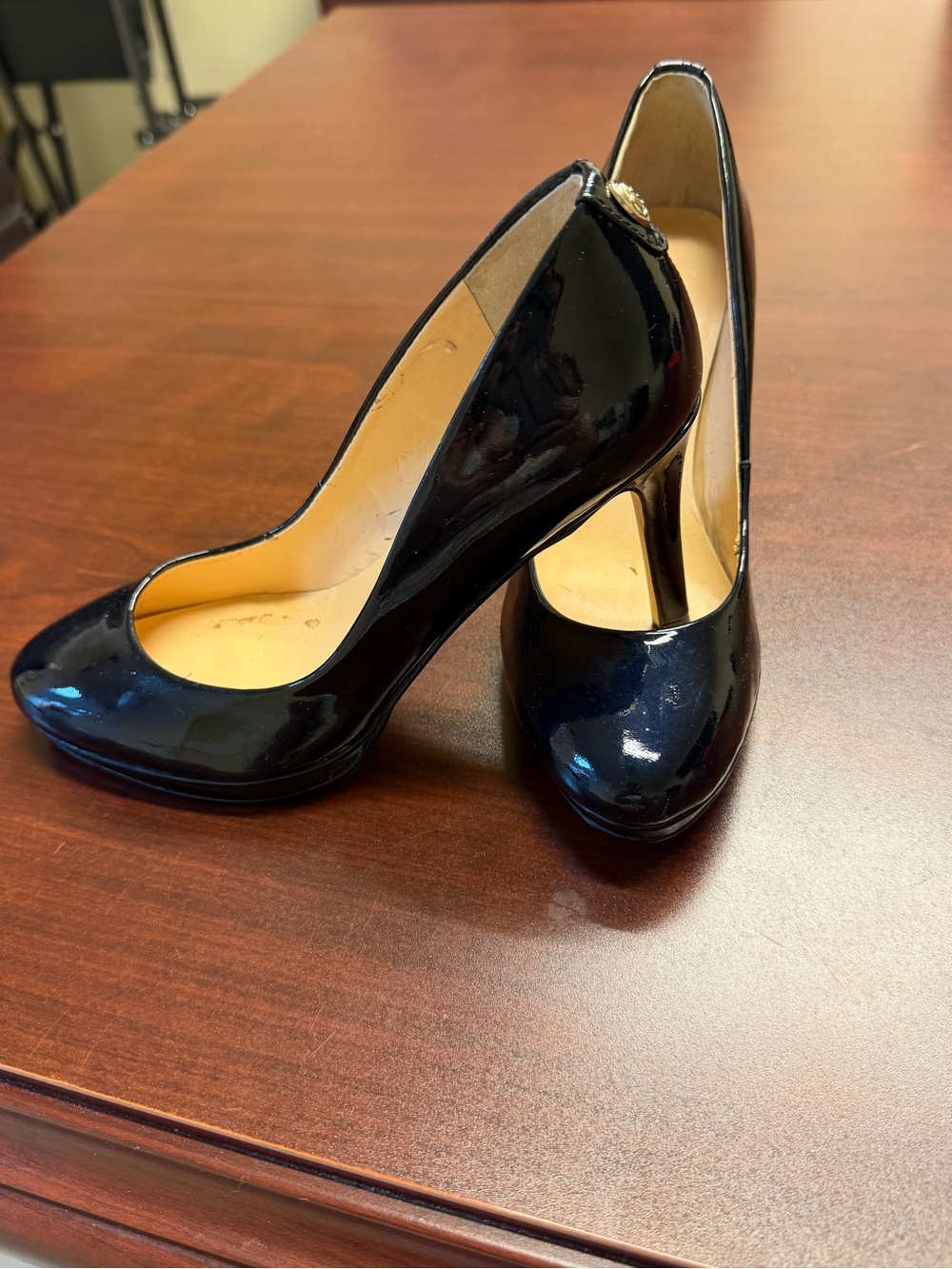 Ivanka Trump Black Patent Round-Toe Pumps